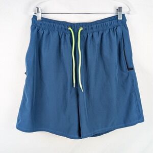 SILKWORLD Mens Blue Athletic Running Shorts Gym Workout Neon Drawstring M